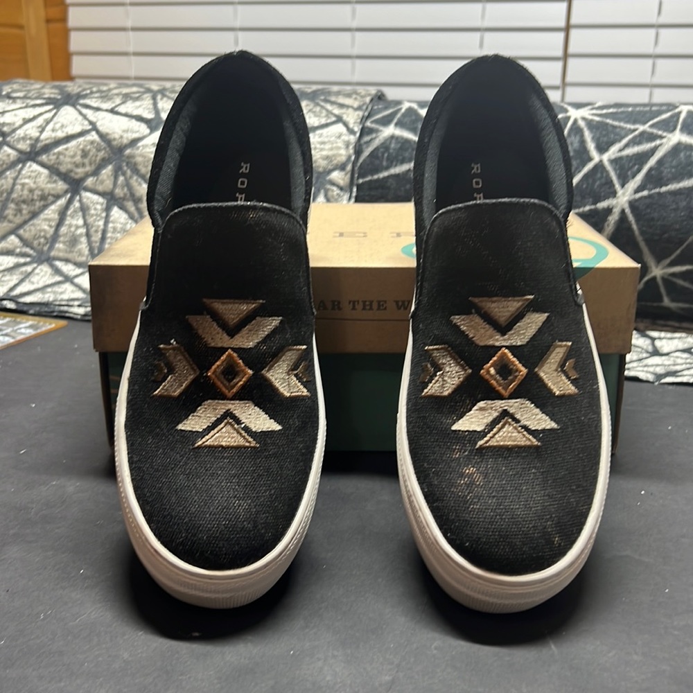 Womens Roper Black Slip On Athletic Shoes